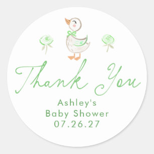 Green Baby Shower Silly Goose Thank You Favours Classic Round Sticker