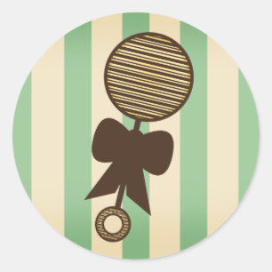 Green Baby Shower Sticker - Vintage Rattle