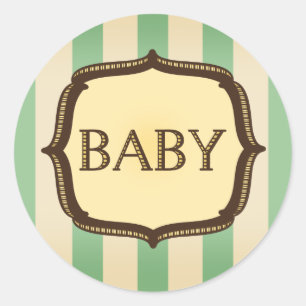 Green Baby Shower Sticker - Vintage Stripes