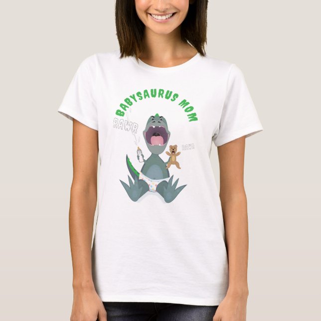 Green Babysaurus Mum T-rex  T-Shirt (Front)