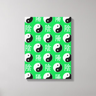 Green Background Chinese Yinyang Pattern Canvas Print
