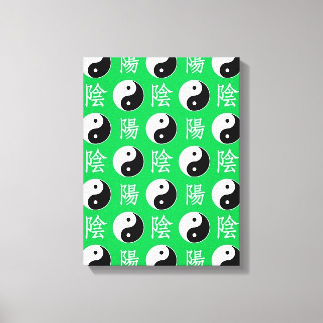 Green Background Chinese Yinyang Pattern Canvas Print (Front)
