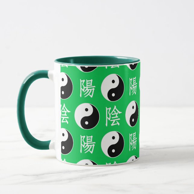 Green Background Chinese Yinyang Pattern Mug (Left)