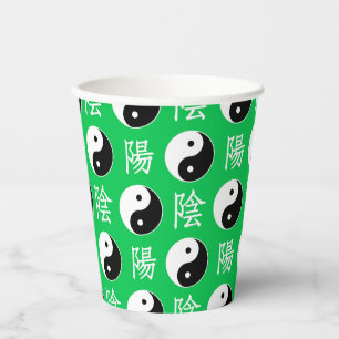 Green Background Chinese Yinyang Pattern Paper Cups