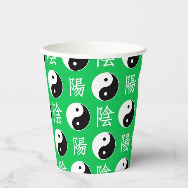 Green Background Chinese Yinyang Pattern Paper Cups (Front)