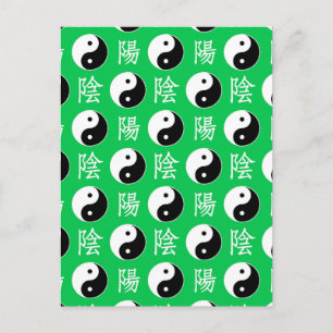 Green Background Chinese Yinyang Pattern Postcard