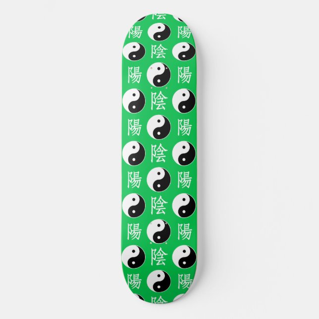 Green Background Chinese Yinyang Pattern Skateboard (Front)