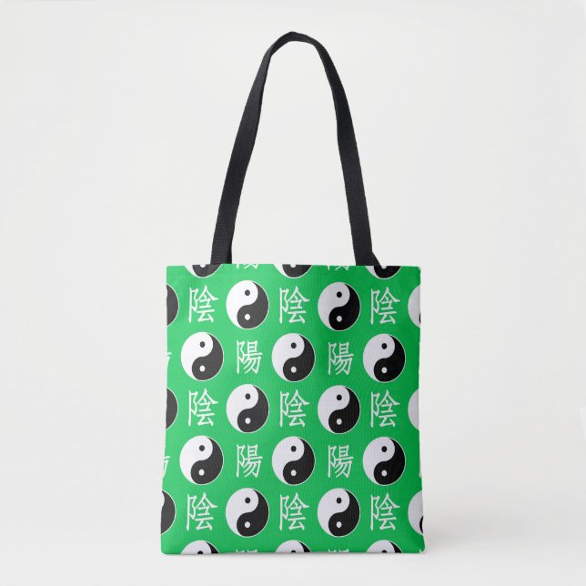 Green Background Chinese Yinyang Pattern Tote Bag (Front)