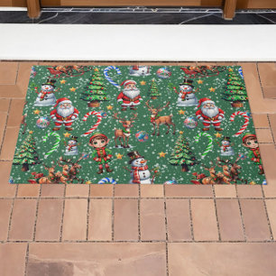 Green Background Christmas Decorative Pattern Doormat