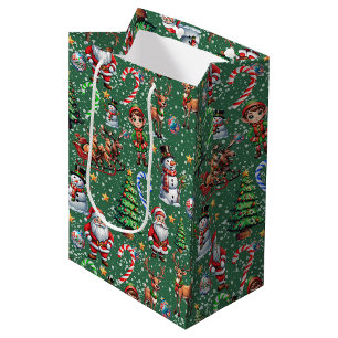 Green Background Christmas Decorative Pattern Medium Gift Bag