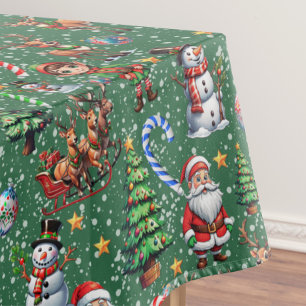 Green Background Christmas Decorative Pattern Tablecloth