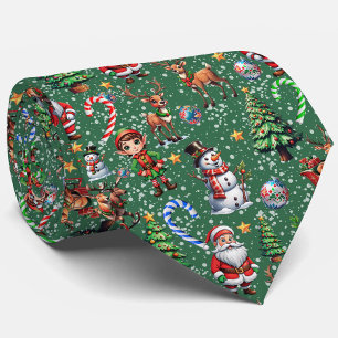 Green Background Christmas Decorative Pattern Tie