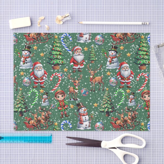 Green Background Christmas Decorative Pattern Tissue Paper (Creator Uploaded)