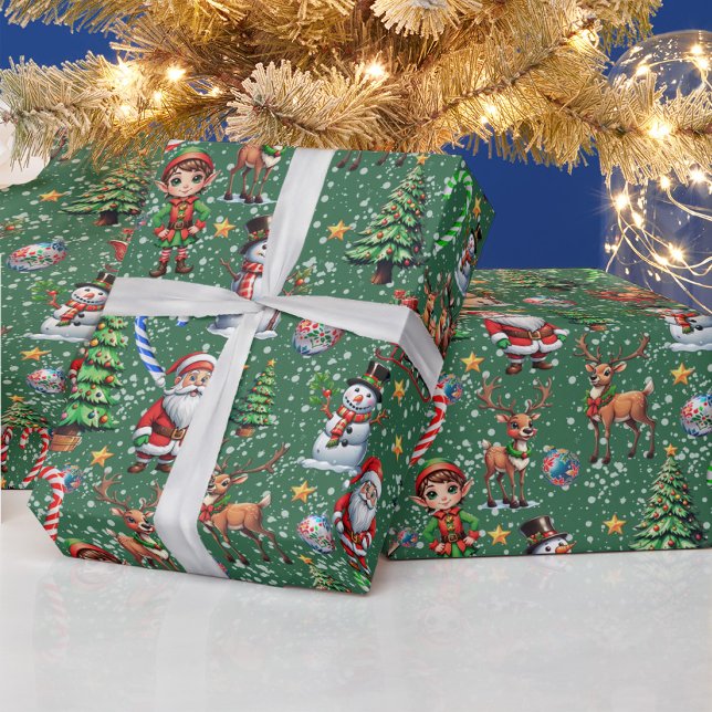 Green Background Christmas Decorative Pattern Wrapping Paper (Creator Uploaded)
