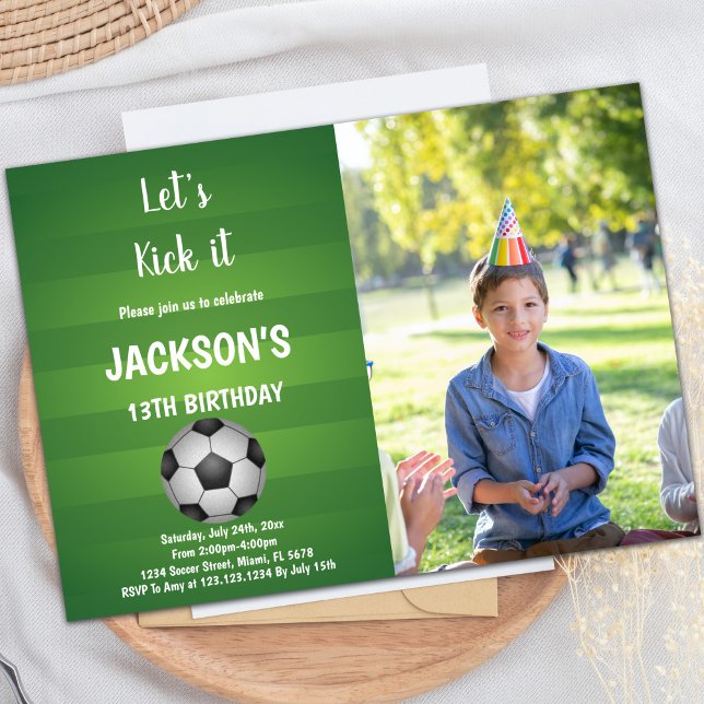 Green Background Soccer Birthday Invitations (Green Back Ground Soccer Birthday Invitations Phot)