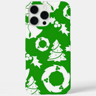 Green Background with Bells, Mistletoe and Tree iPhone 16 Pro Max Case