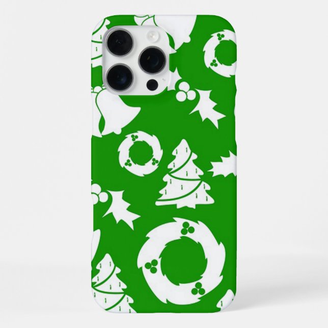 Green Background with Bells, Mistletoe and Tree iPhone Case (Back)