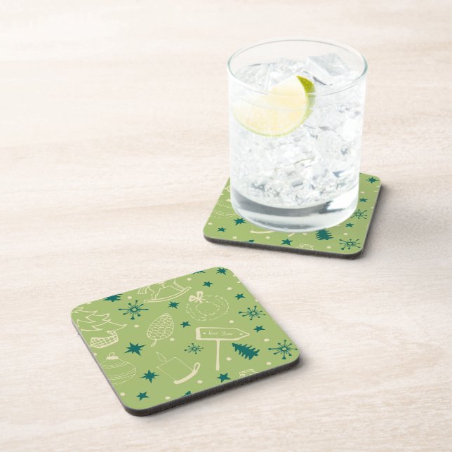 Green Background With Christmas Trees, Signs, Star Coaster (Right Side)