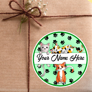 Green background with Cute kittens Classic Round Sticker
