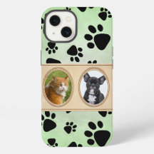 Green background with paws, custom pet photo