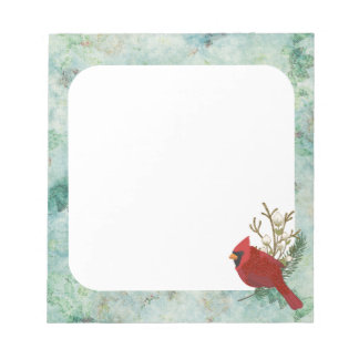 Green Background With Red Cardinal Notepad