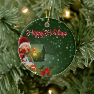 Green Background With Snow White and House Ceramic Tree Decoration
