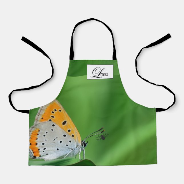 Green background & yellow,white butterfly & spider apron (Front)