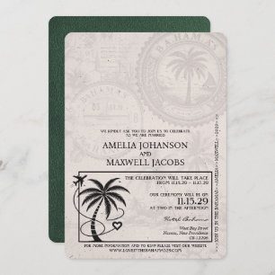 Green Bahamas Passport Wedding Invitation