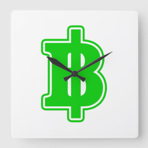 GREEN BAHT SIGN ฿ Thai Money Currency ฿ Square Wall Clock