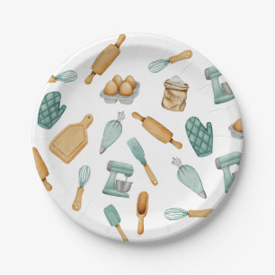 Green baker baking tools pattern paper plate