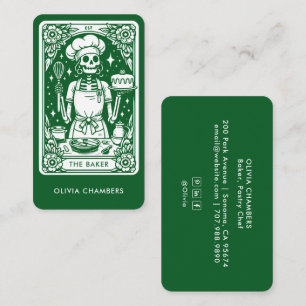 Green Baker Tarot Skeleton Pastry Chef  Business Card