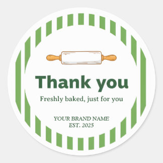 Green Bakery Brand Name Thank You Classic Round Sticker
