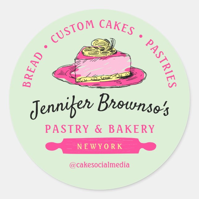 Green Bakery Pastry Lemon Cheesecake Classic Round Sticker (Front)