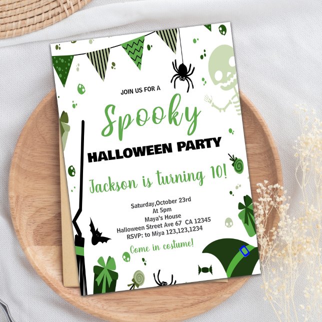 Green Ballon Halloween Birthday Invitations (Green Ballon Halloween Birthday Invitations)