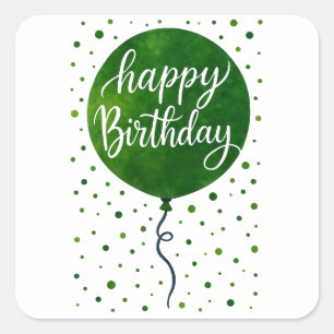 Green Balloon Happy Birthday Design  Square Sticker