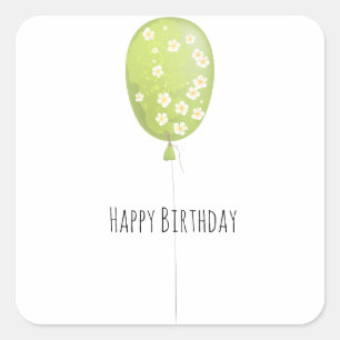 Green Balloon Minimalist Birthday Square Sticker