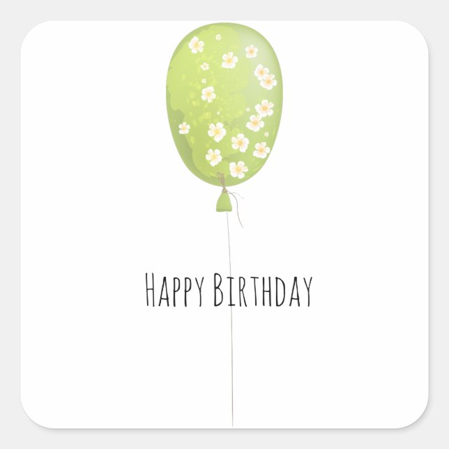 Green Balloon Minimalist Birthday Square Sticker (Front)