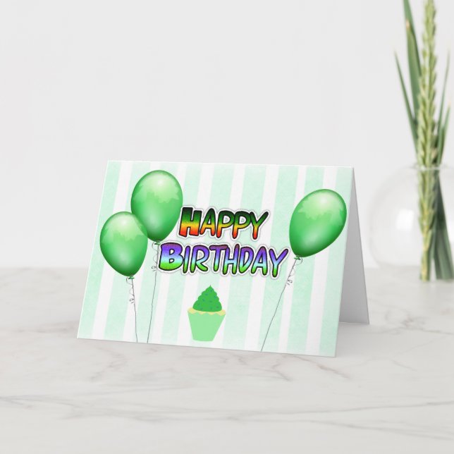 Green Balloons Happy Birthday Card (Front)