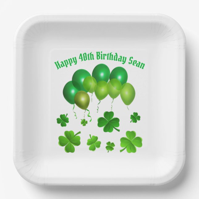 Green Balloons Irish Birthday St. Pat’s Party Paper Plate (Front)