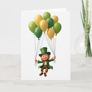 Green Balloons Leprechaun Card