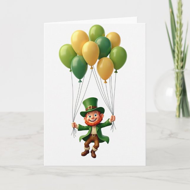 Green Balloons Leprechaun Card (Front)