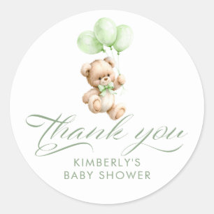 Green Balloons Teddy Bear Baby Shower Thank You Classic Round Sticker