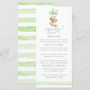 Green Balloons Teddy Bear Boy Baby Shower Menu
