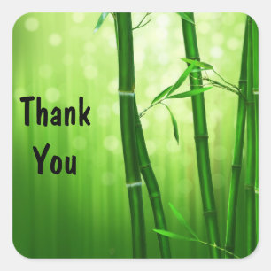 Green Bamboo and Bokeh Lights Thank You Square Sticker