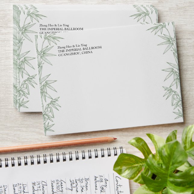 Green Bamboo Botanical Wedding Invitation Envelope (Stacked)