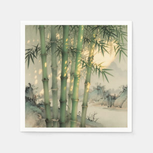 Green Bamboo Forest Chinese Ink Napkin