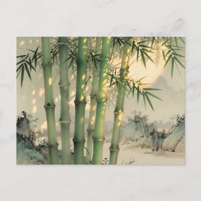 Green Bamboo Forest Chinese Ink Postcard (Front)