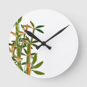 Green bamboo isolated on white background round clock
