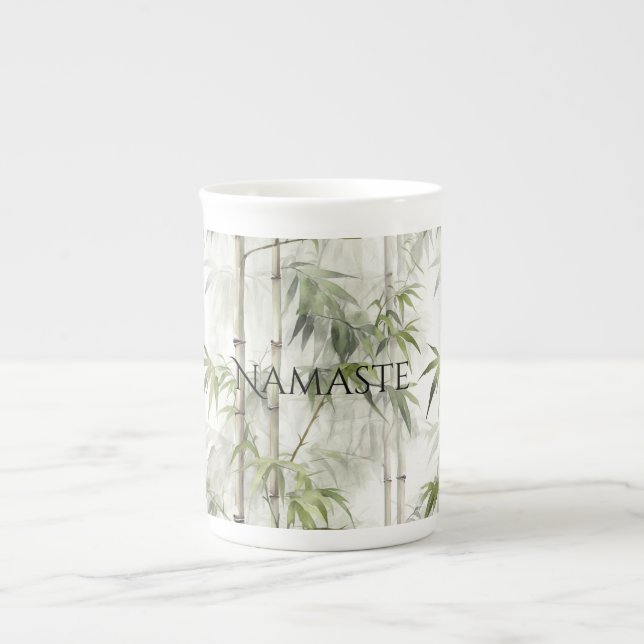 Green Bamboo Mindfulness Yoga Bone China Mug (Front)