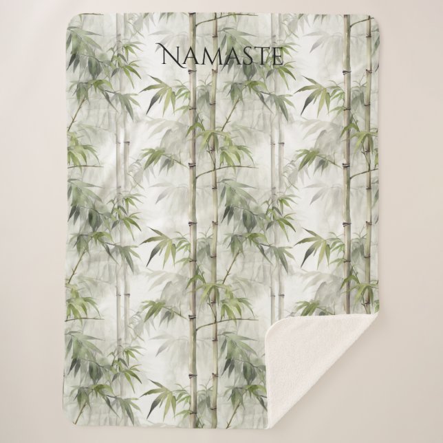 Green Bamboo Mindfulness Yoga Sherpa Blanket (Front)